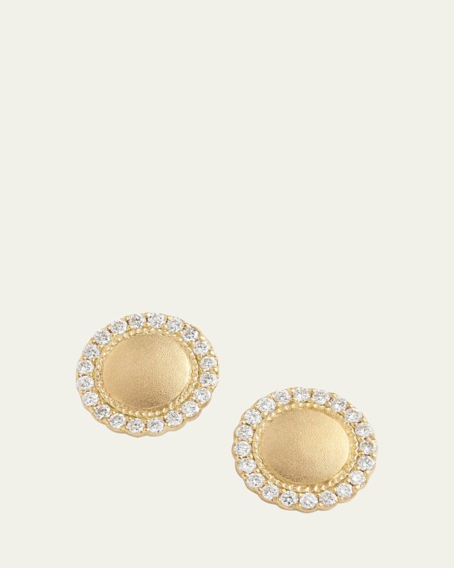 Yellow Gold Scalloped Stud Earrings with White Diamond Edge